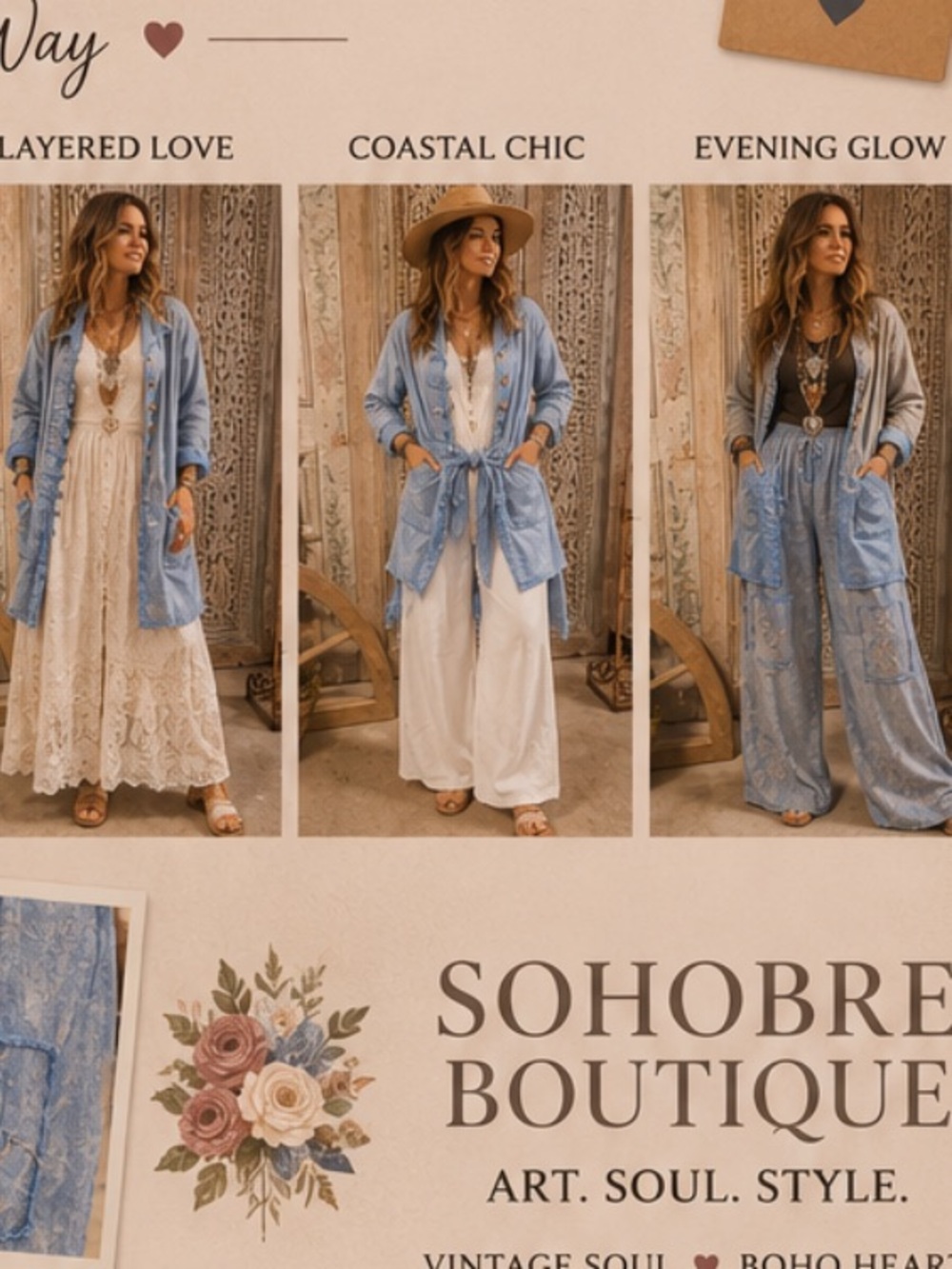 A RARE BIRD Tinsel Dream Light Blue Embroidered Jacket & Wide-Leg Pants Set - Picture 3 of 4